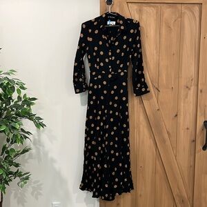 Anthropologie flowy polka dot button down jumpsuit